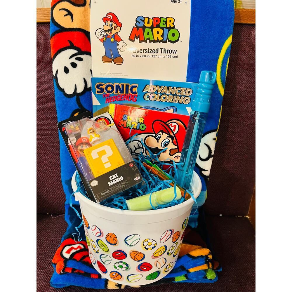 Super Mario Easter bundle includes beautiful blue oversize throw  50 x 60 book